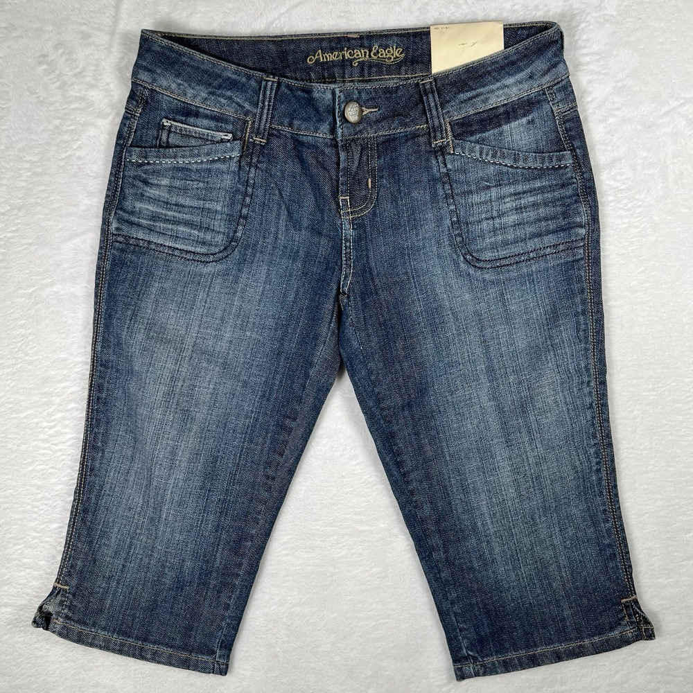 Y2K NWT American Eagle Low Rise Pedal Pusher Jeans‎ Size 4 Bermuda Capri Cropped